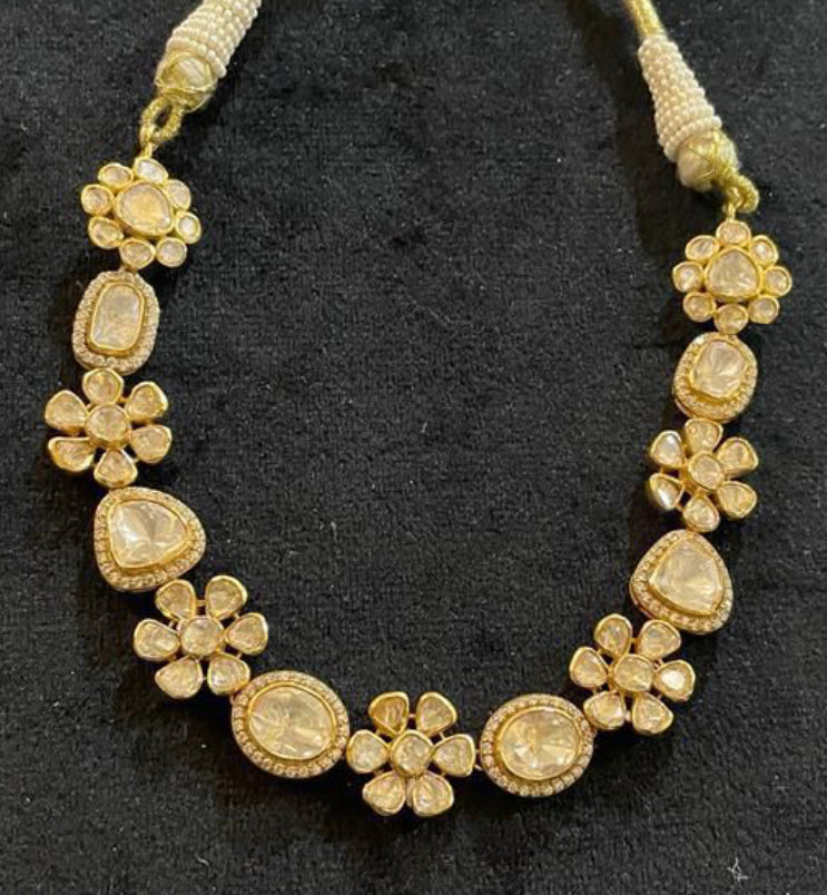 925 Silver Kansa Polki Necklace - Amrrutam