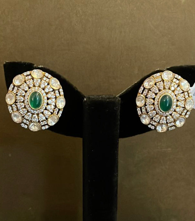 925 Silver Kara Polki Stud Earrings - Amrrutam Jewellery