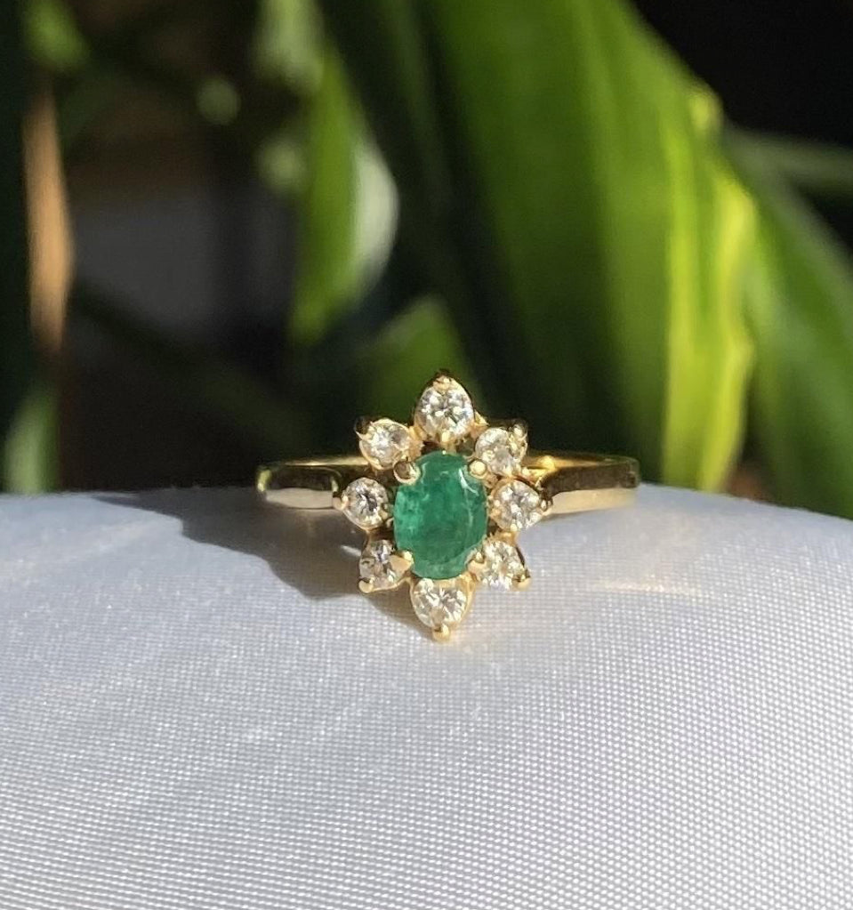 925 Silver Gomti Emerald Swarovski Ring - Amrrutam Jewellery