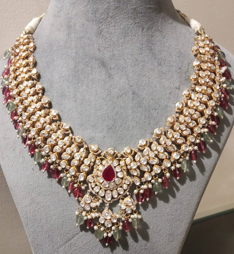 925 Silver Meera Polki Necklace - Amrrutam Jewellery