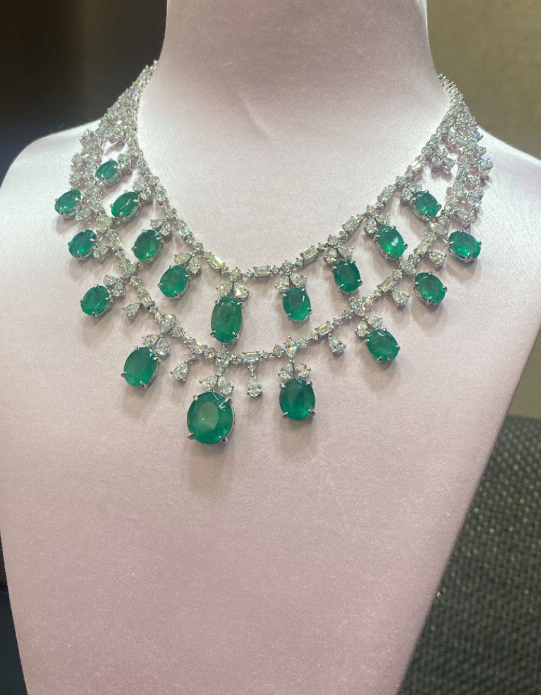 925 Silver Luna Two Layer Emerald Swarovski Necklace - Amrrutam Jewellery