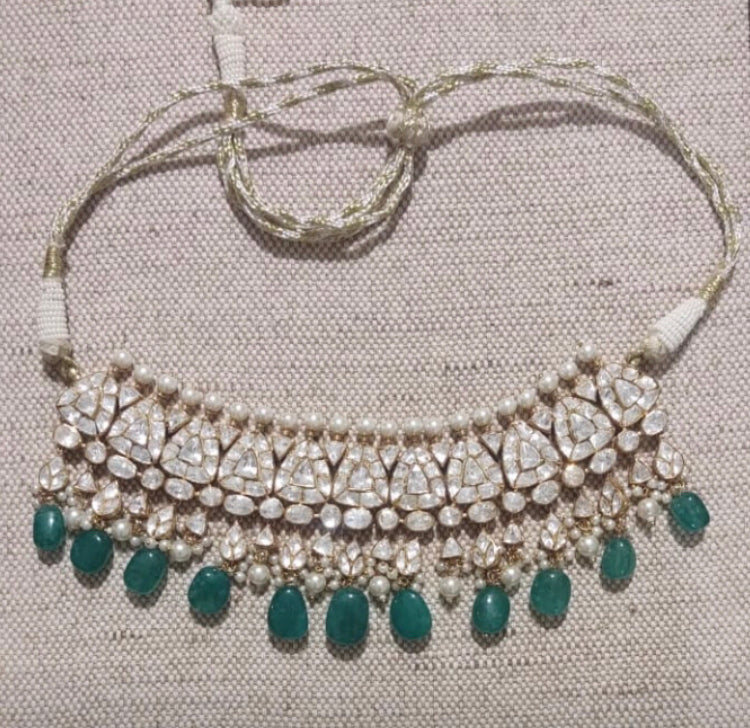 925 Silver Kisna Polki Choker Necklace - Amrrutam Jewellery
