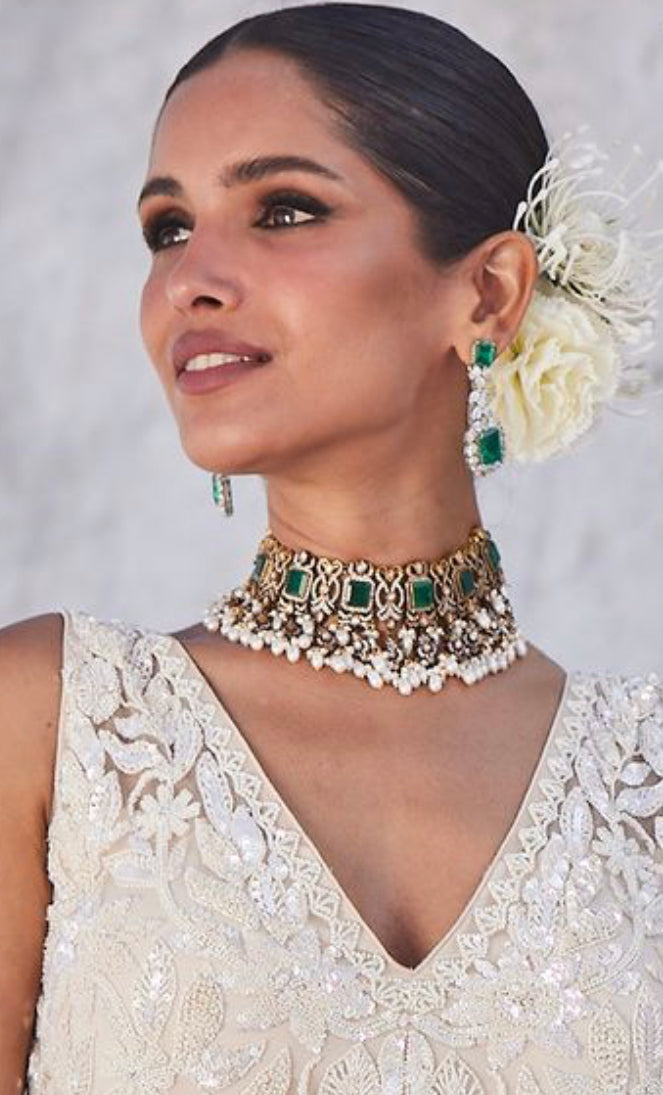 925 Silver Semelina Victorian Emerald Necklace - Amrrutam Jewellery