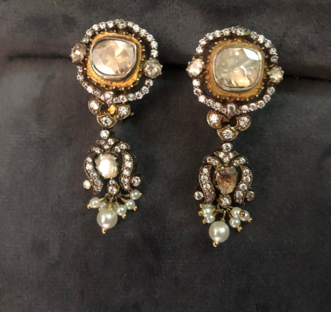 925 Silver Pukhraj Rani Polki Necklace Set - Amrrutam Jewellery