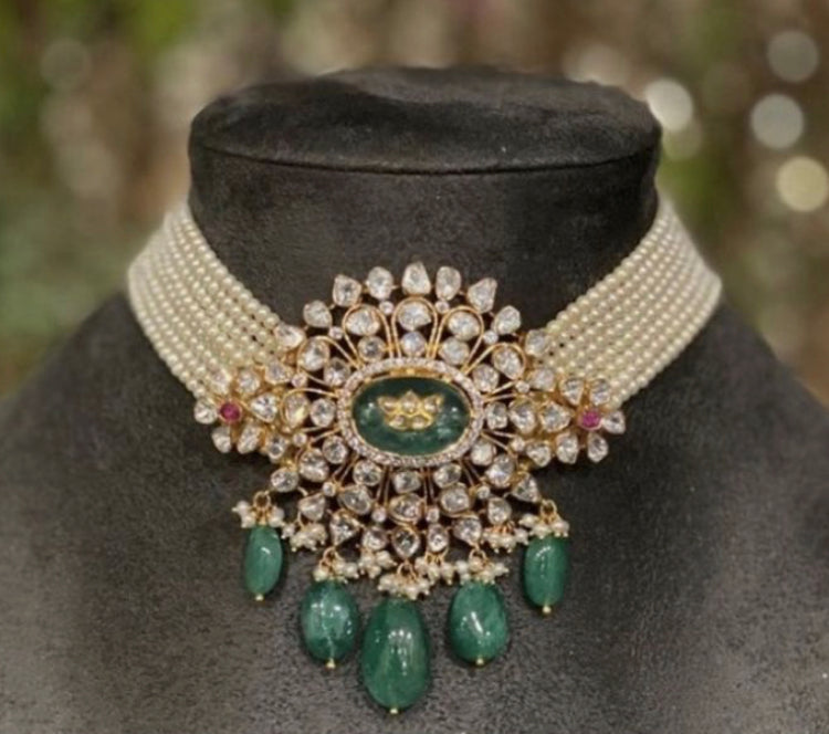 925 Silver Vaidyaa Polki Choker Necklace - Amrrutam Jewellery