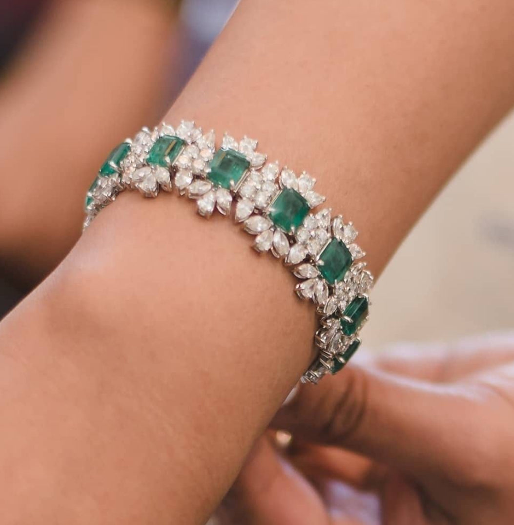 925 Silver Enora Emerald Swarovski Bracelet - Amrrutam Jewellery