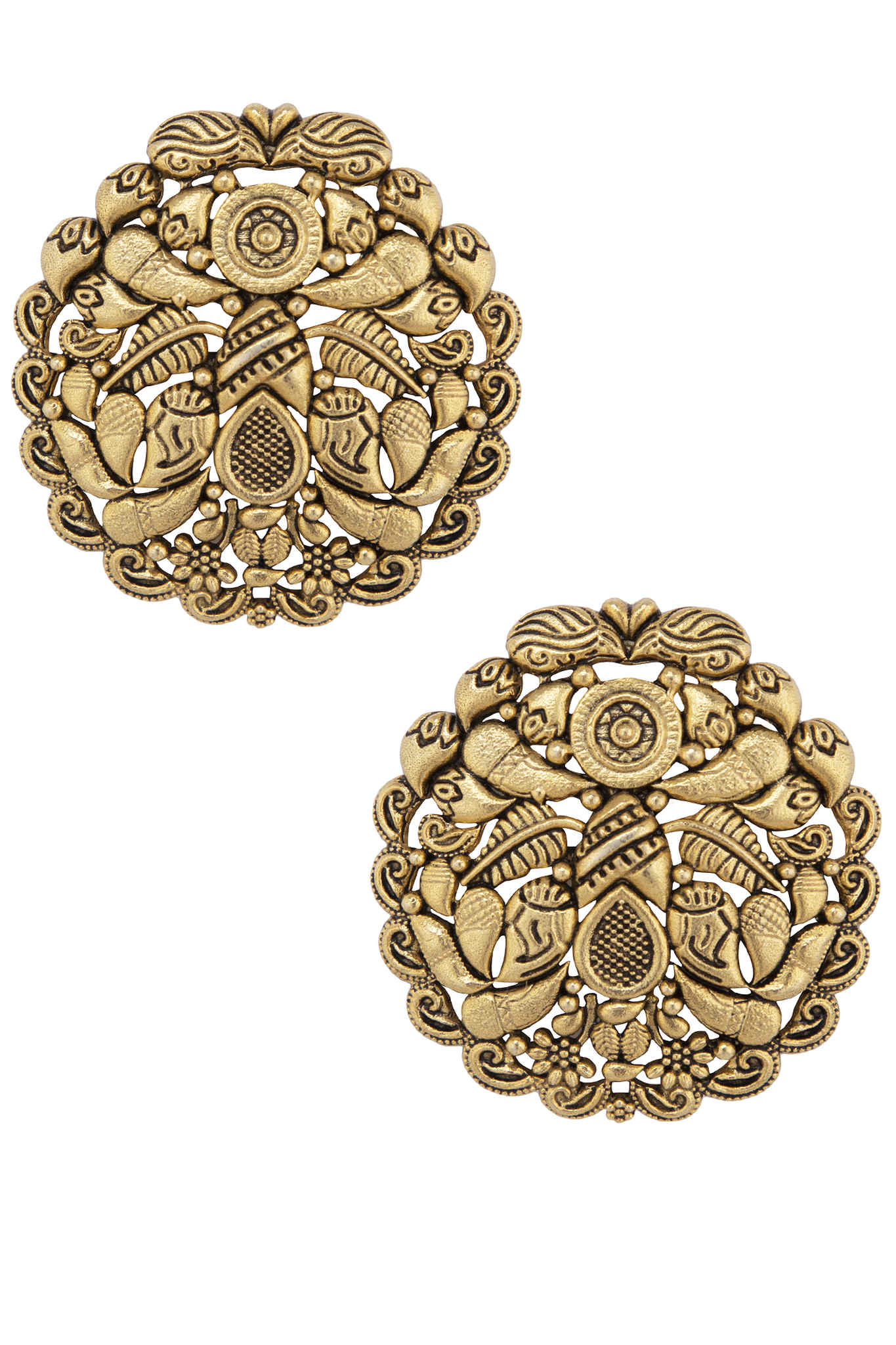 Gold Palted Textured Ear Studs. - Amrrutam