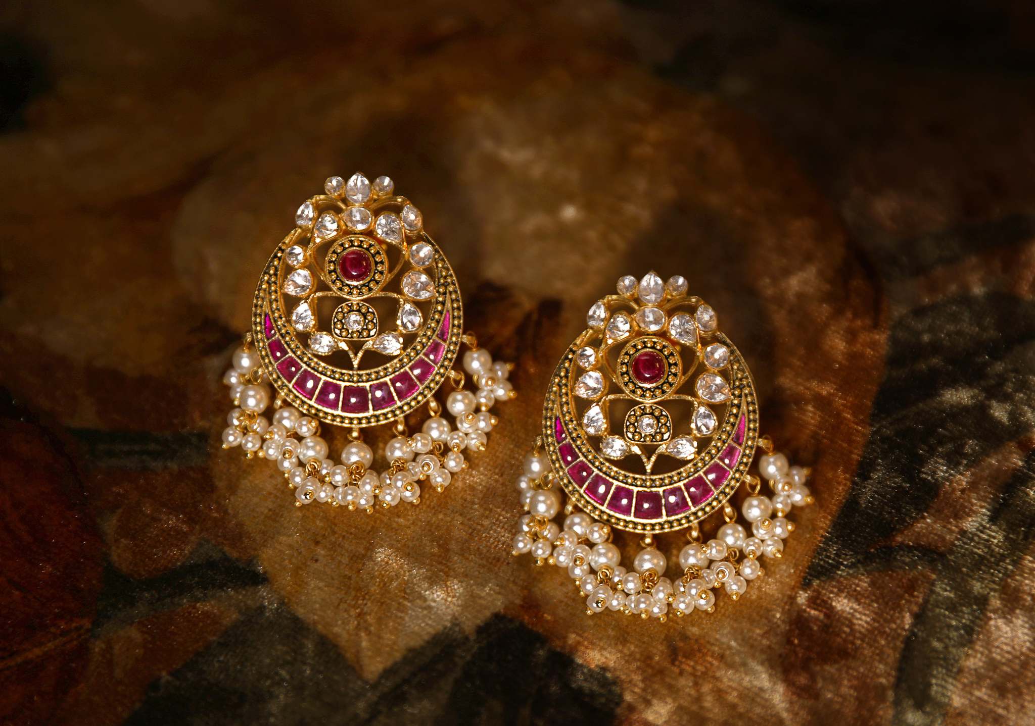 Gold Plated Silver Ear Studs With Pearl - Amrrutam