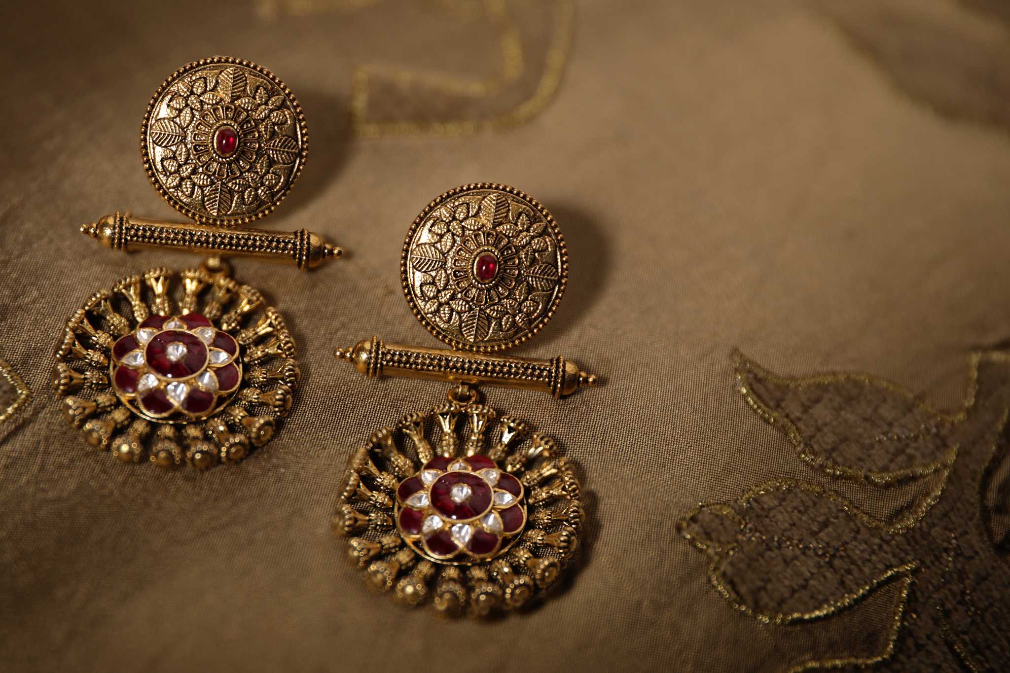 Gold Plated Silver Tribe Earrings - Amrrutam