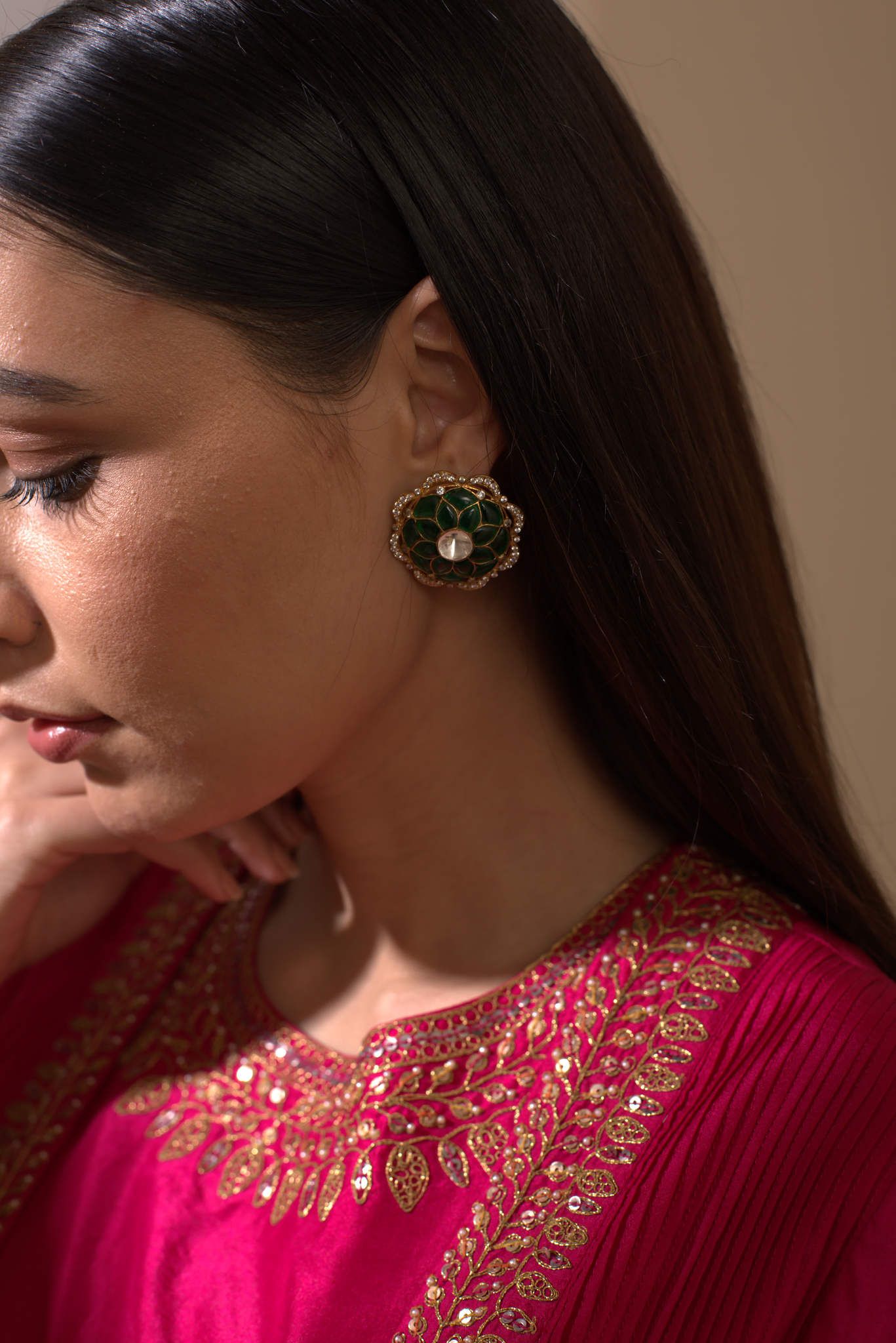 Gold Plated Silver Polki Ear Studs - Amrrutam