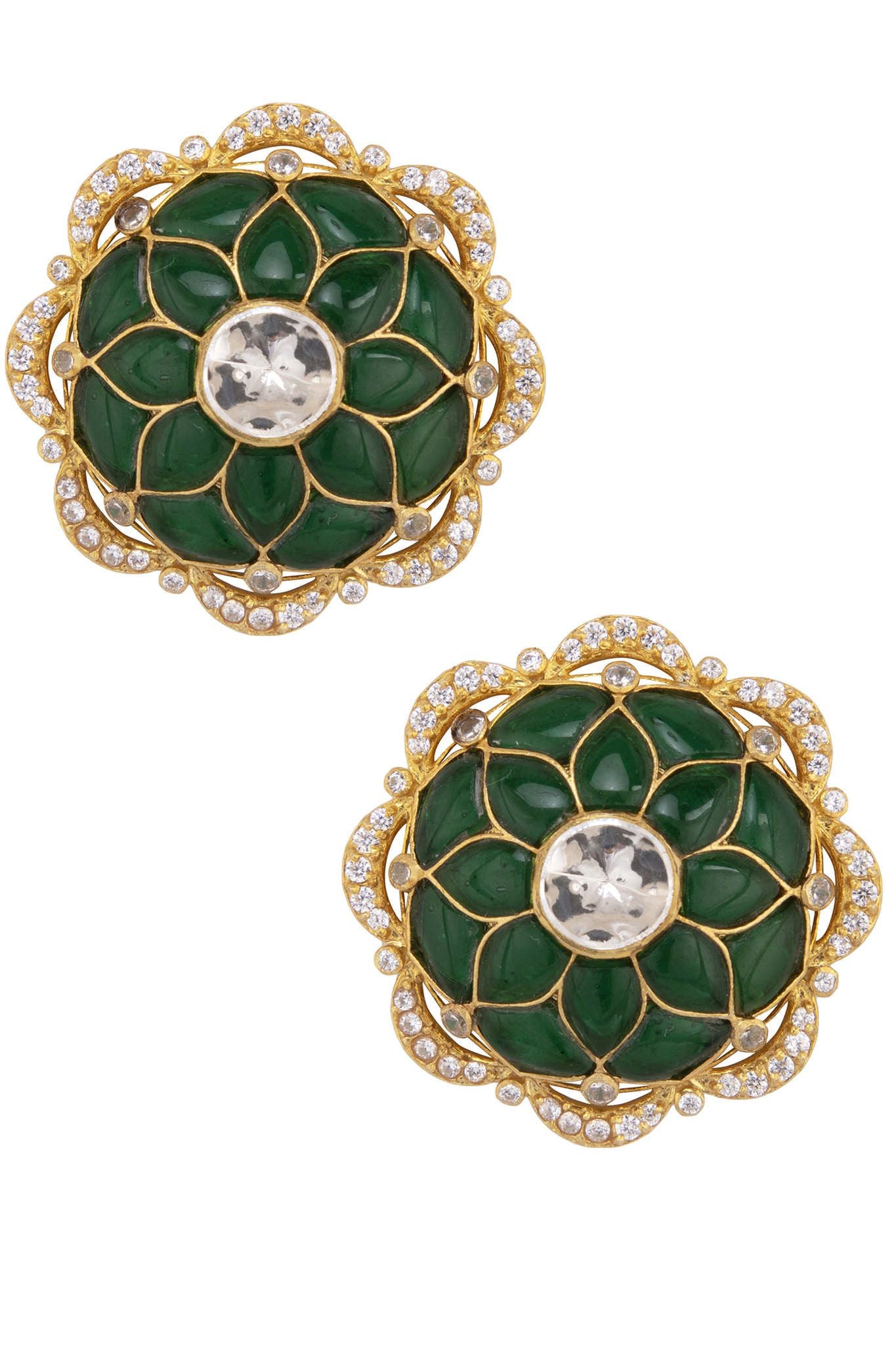 Gold Plated Silver Polki Ear Studs - Amrrutam