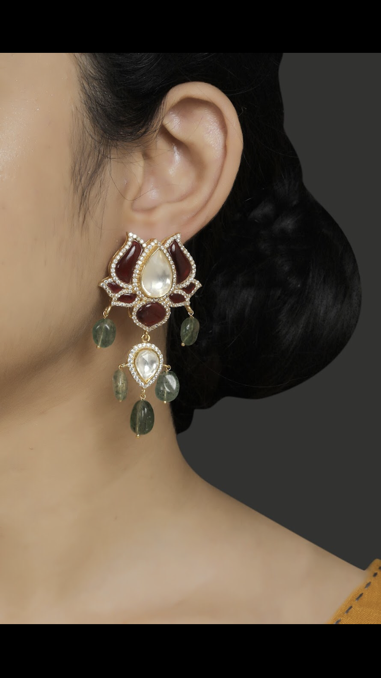Silver Statement Lotus Earrings - Amrrutam
