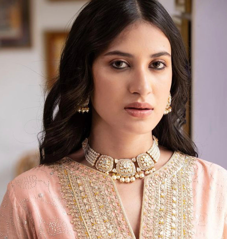 Silver Polki 3 Chunk Necklace Set - Amrrutam