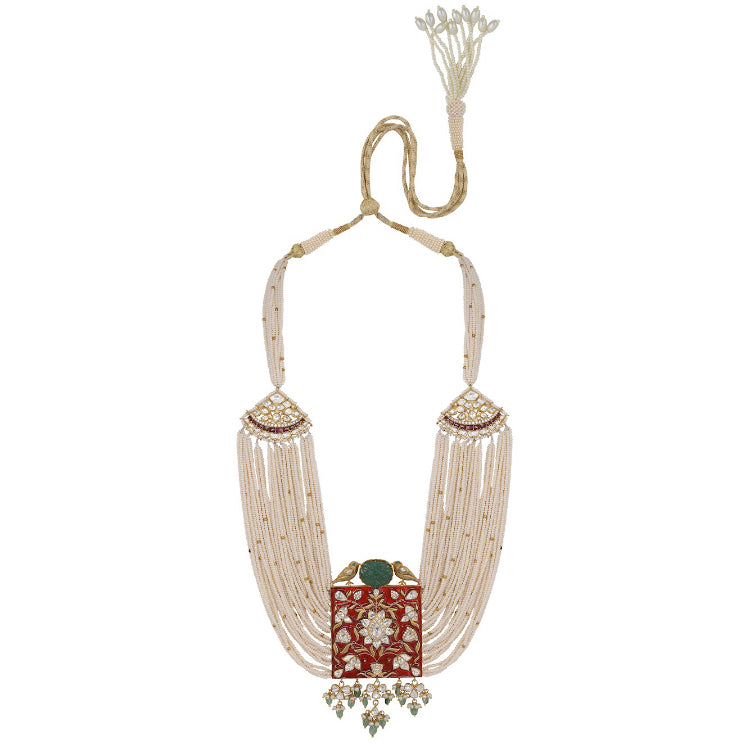 Silver Meenakari Thekda Necklace - Amrrutam