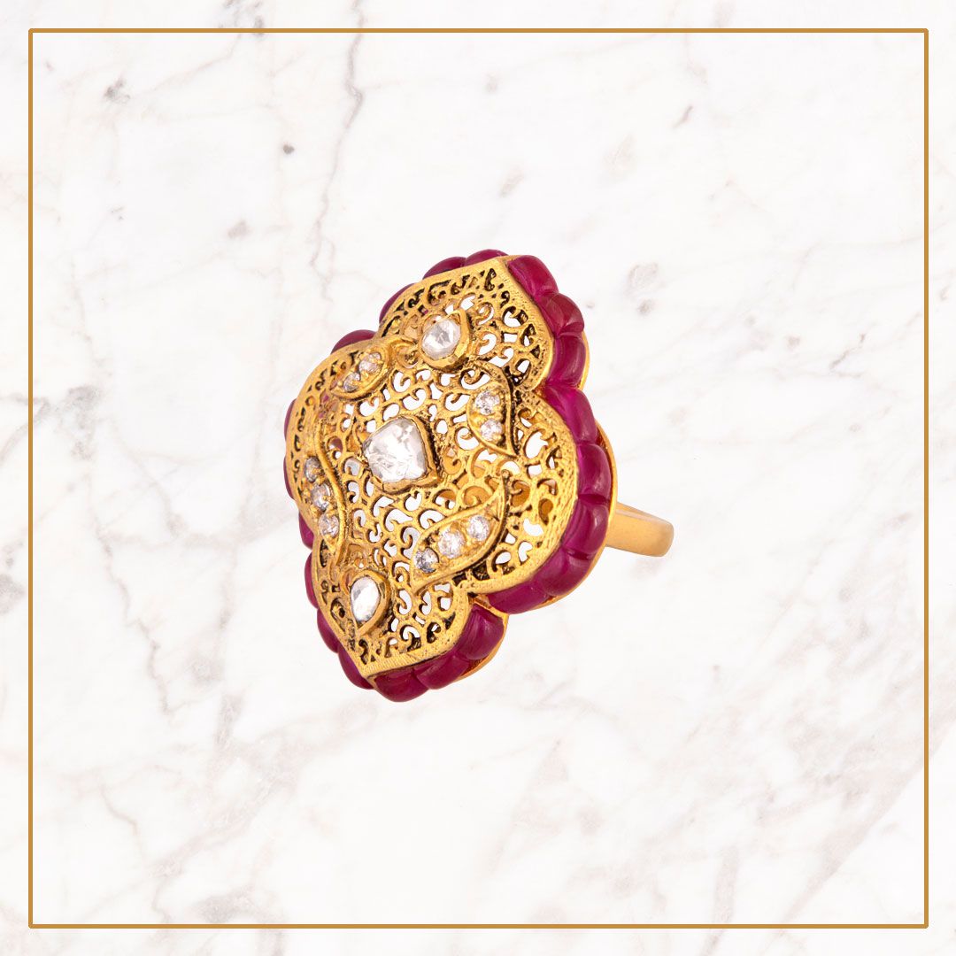 Gold Plated Silver Jaali Ring - Amrrutam