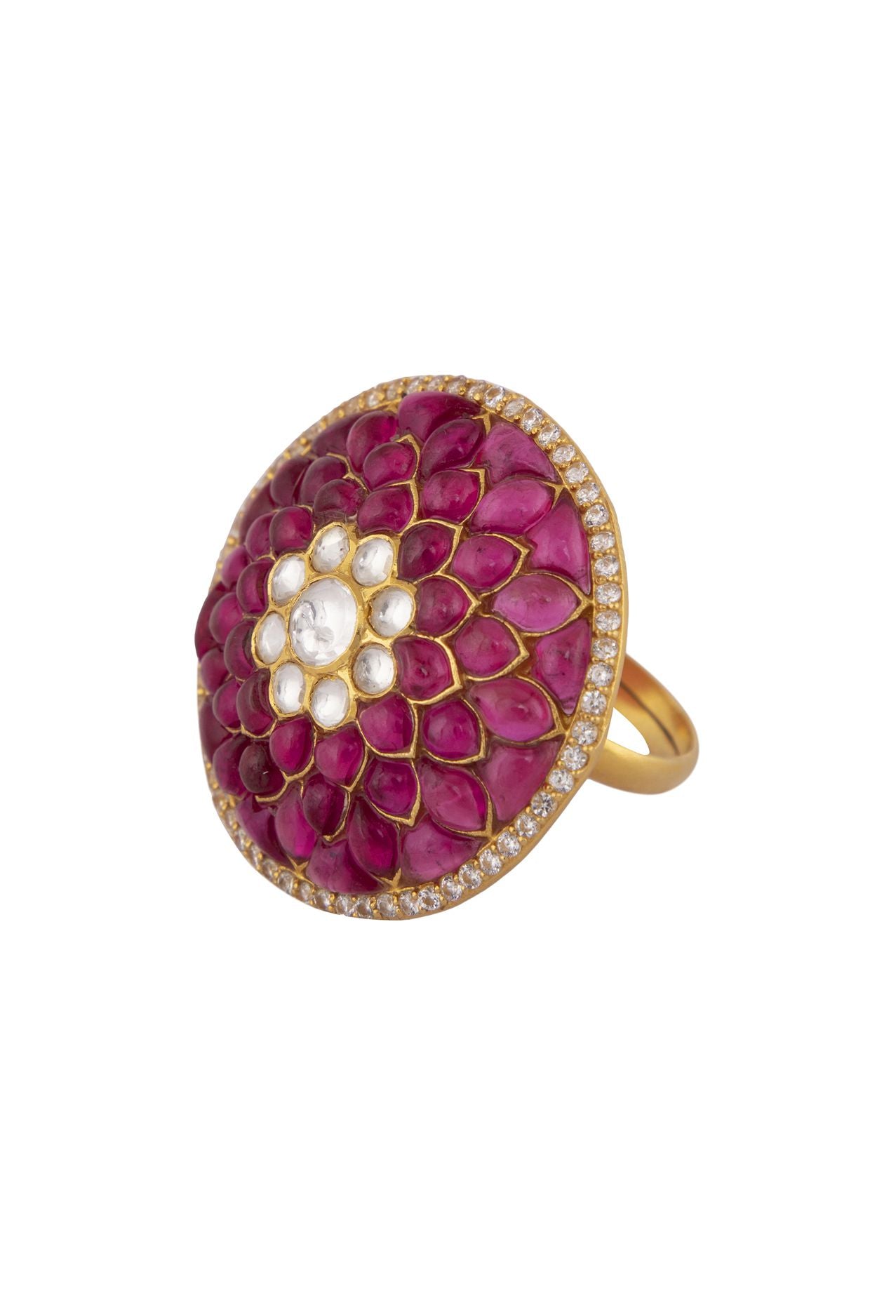 Gold Plated Silver Floral Ring - Amrrutam