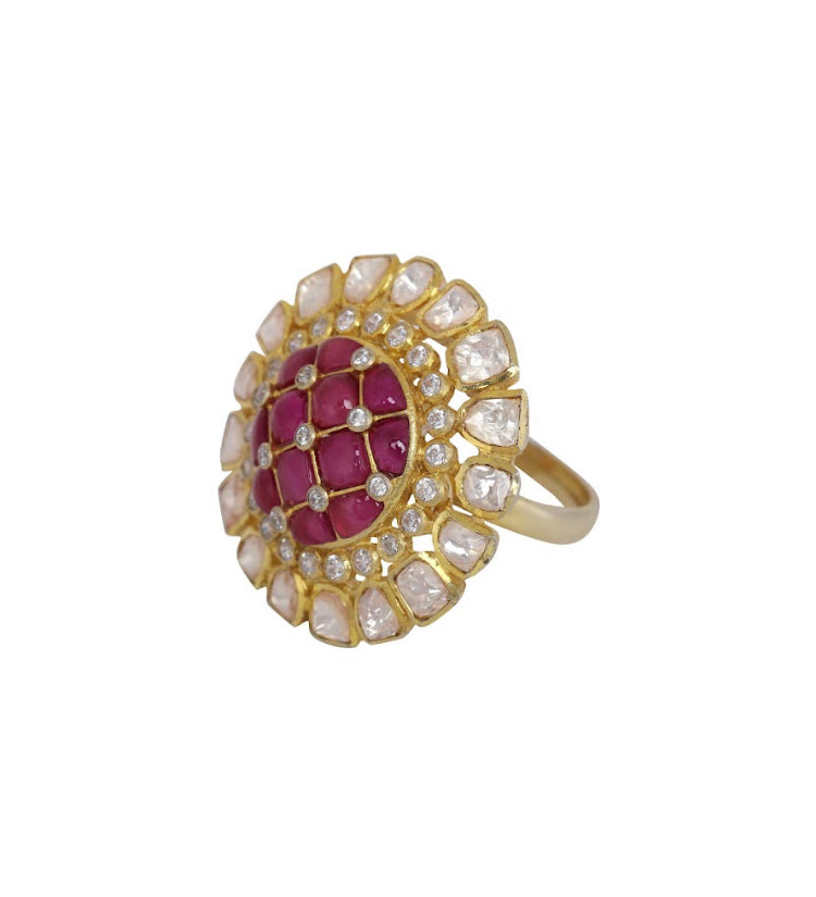 Ruby 925 Silver Polki Ring - Amrrutam