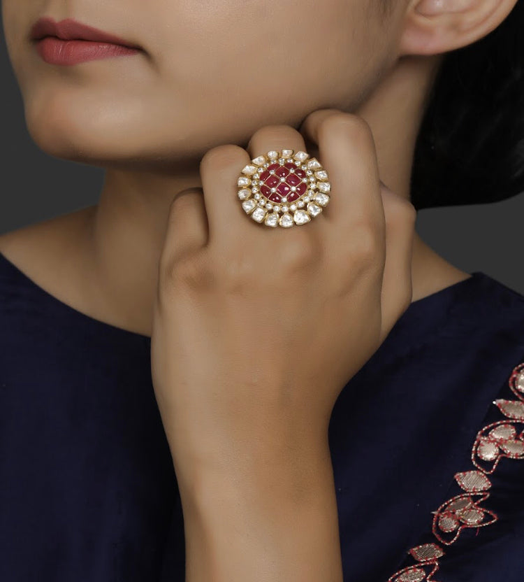 Ruby 925 Silver Polki Ring - Amrrutam