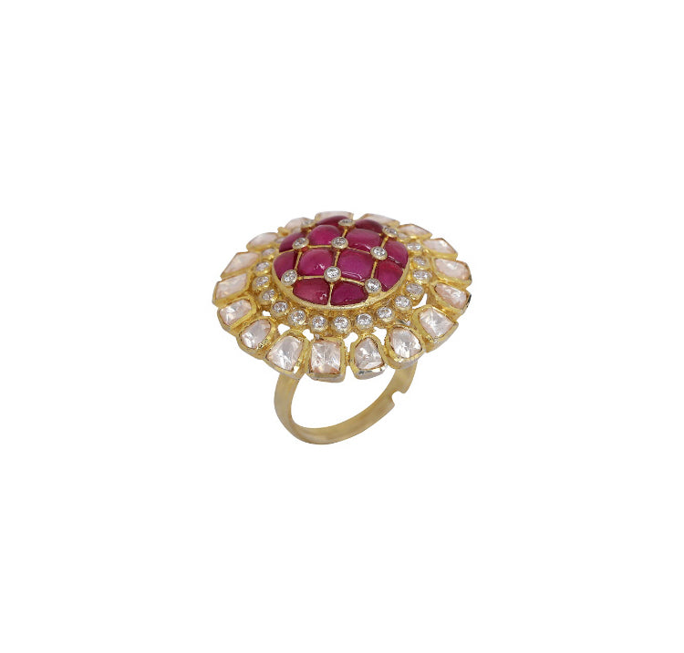 Ruby 925 Silver Polki Ring - Amrrutam