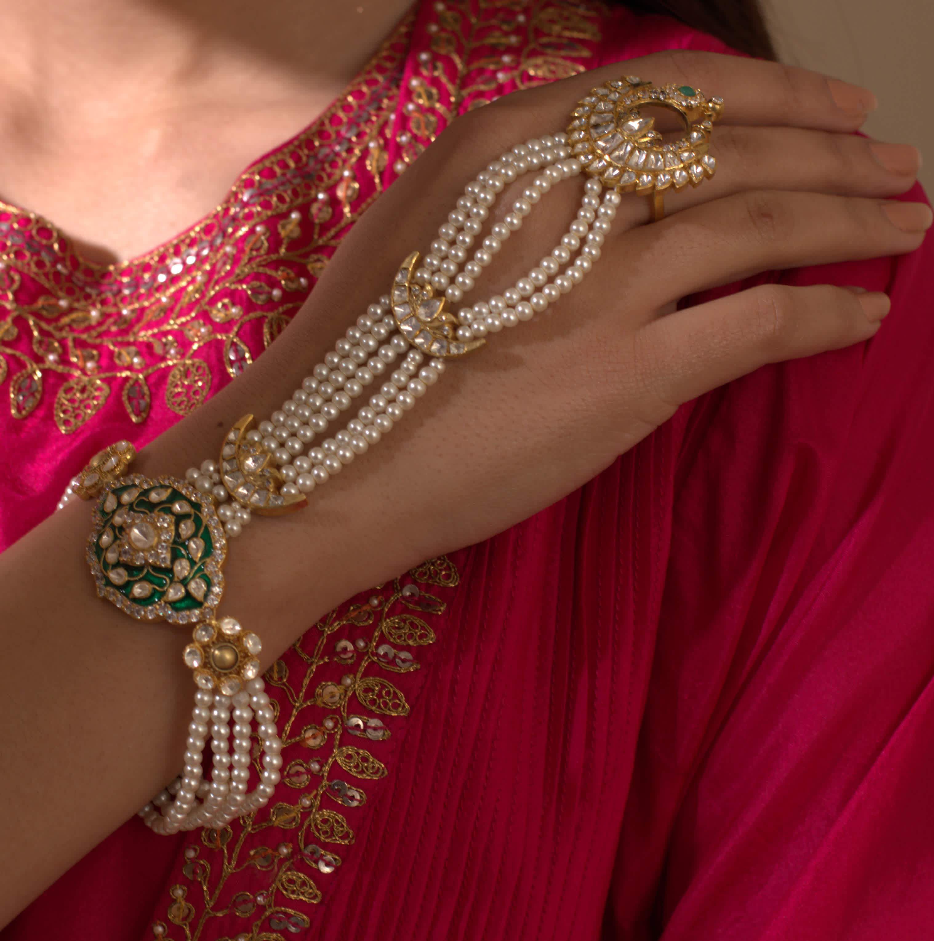 Gold Plated Silver Hathphool - Amrrutam