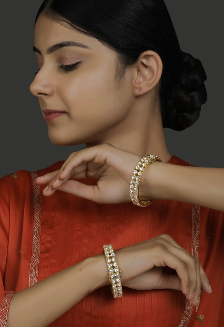 Silver Polki Bangle Set - Amrrutam