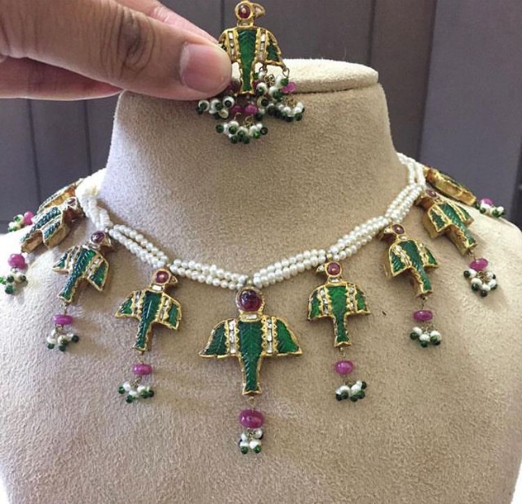 14K Gold Peacock Ruby Necklace Set - Amrrutam