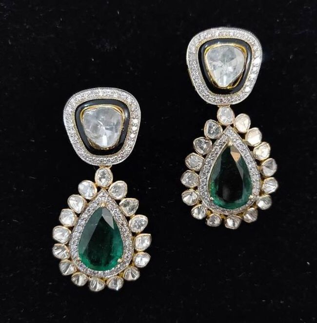 14K Gold Polki Diamond Drop Earrings - Amrrutam