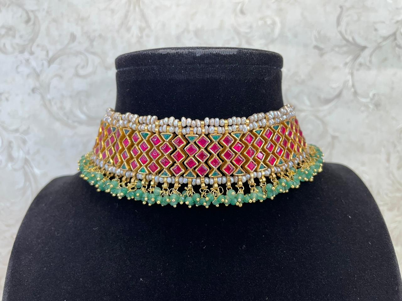 925 Silver Suryansh Kundan Choker Necklace Set - Amrrutam Jewellery