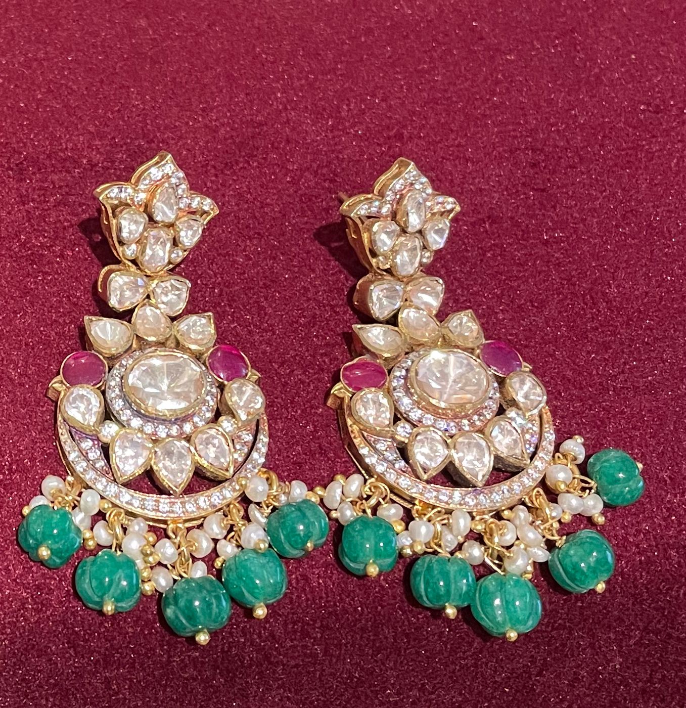 925 Silver Mayuri Polki Chandbali Earring - Amrrutam Jewellery