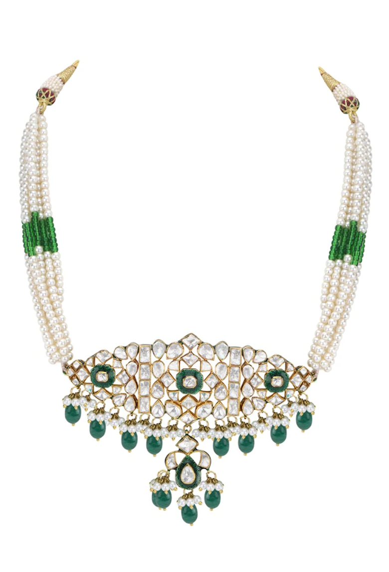 Silver Green Polki Choker - Amrrutam