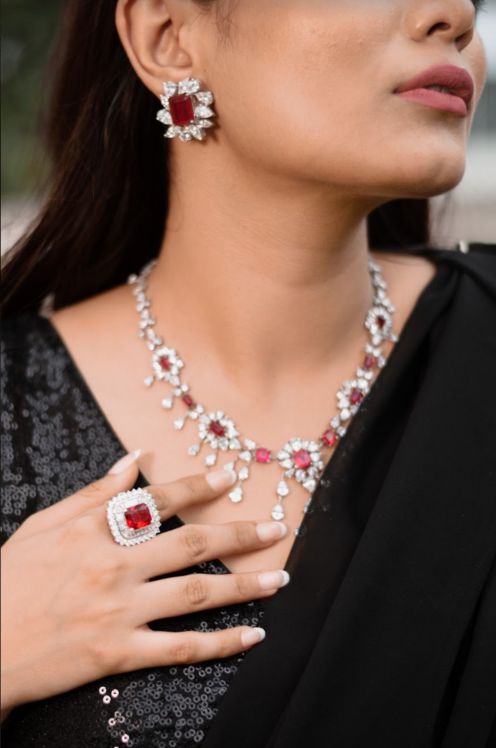 925 Silver Royal Ruby Necklace - Amrrutam