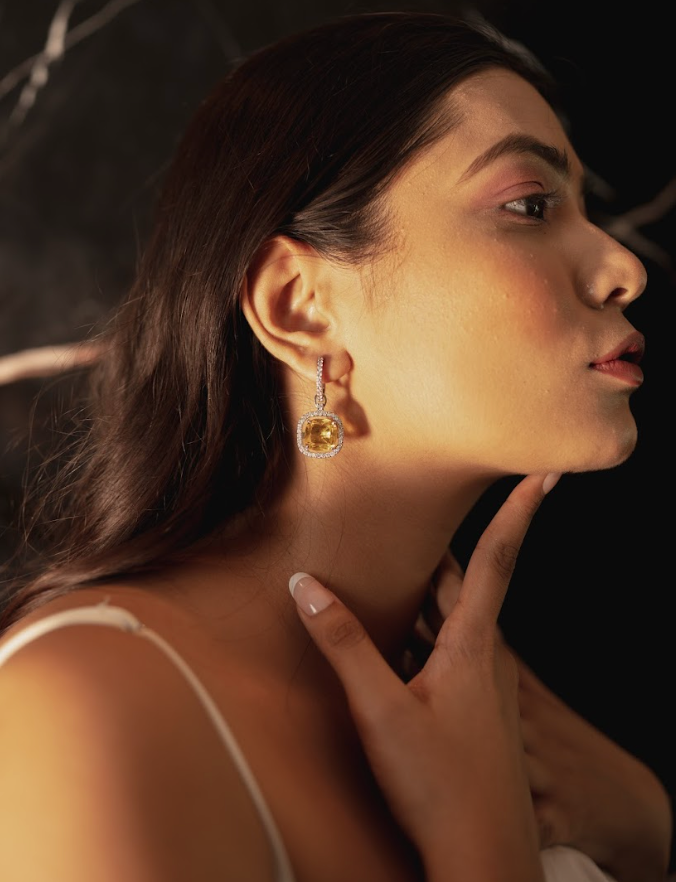 925 Silver Lime Swarovski Earrings - Amrrutam