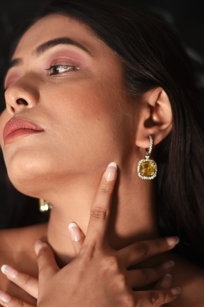 925 Silver Lime Swarovski Earrings - Amrrutam