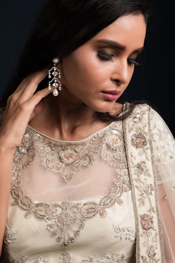 925 Silver Pearl Swarosvki Earrings - Amrrutam