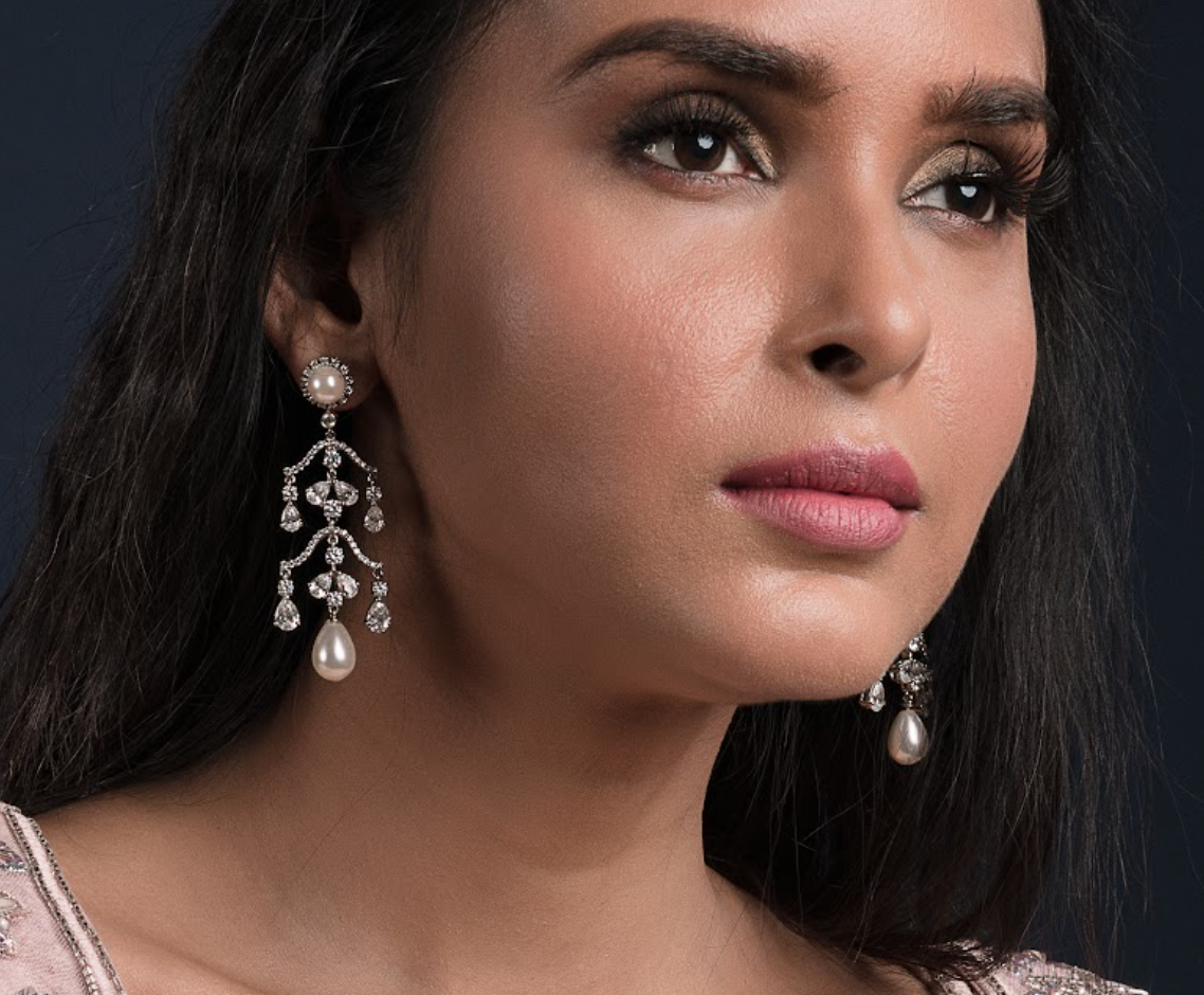 925 Silver Pearl Swarosvki Earrings - Amrrutam