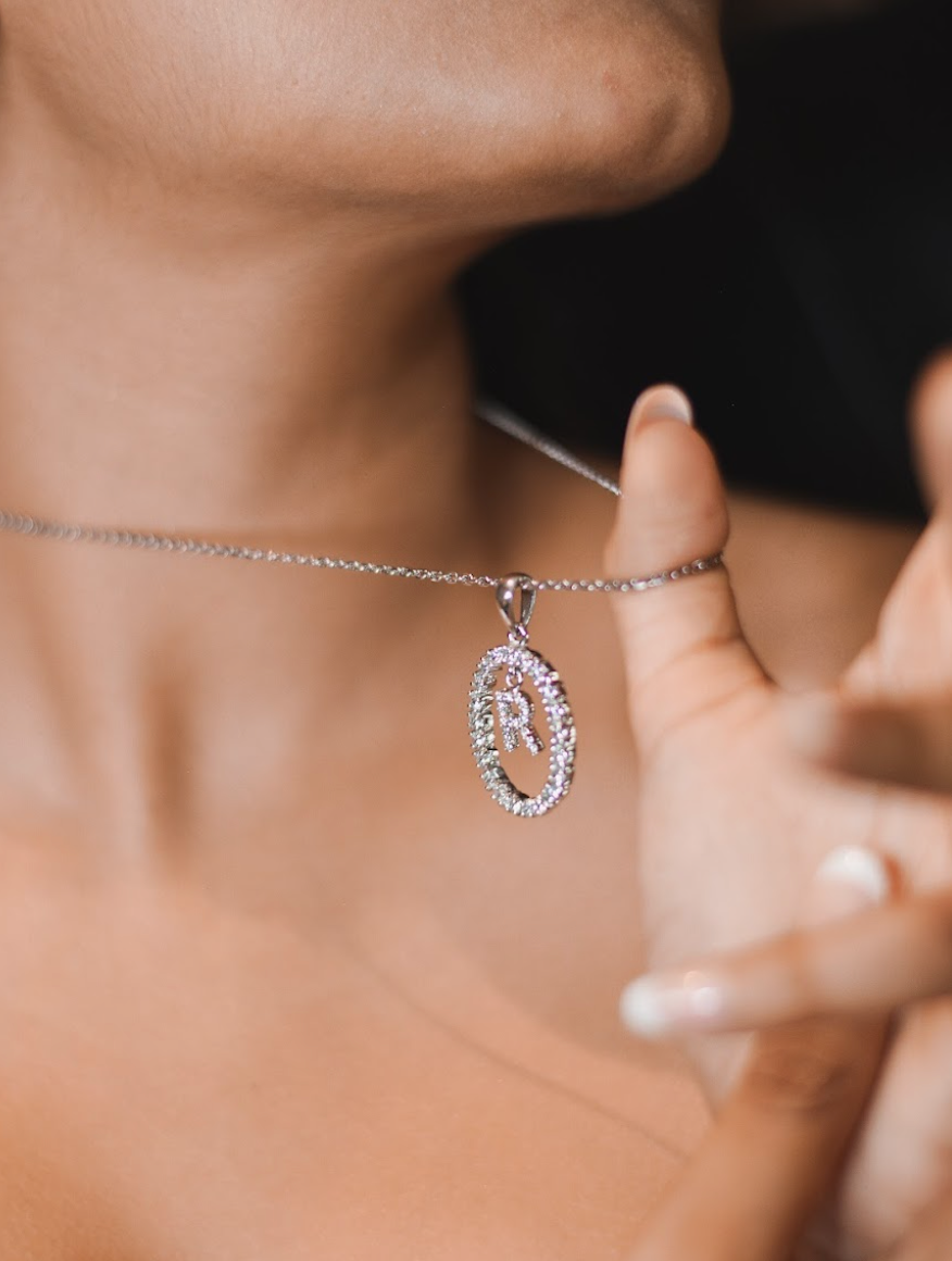 925 Silver Swarovski Alphabet Pendant - Amrrutam