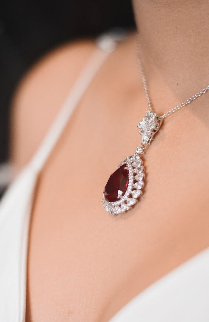 925 Silver Ruby Swarovski Necklace - Amrrutam