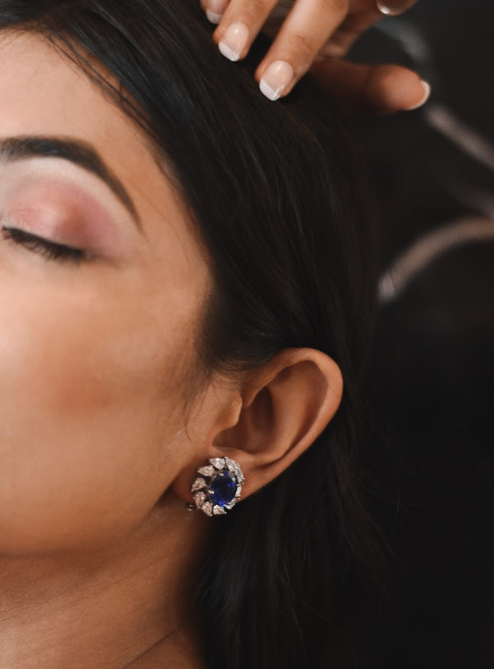 925 Silver Blue Stud Swarovski Earrings - Amrrutam