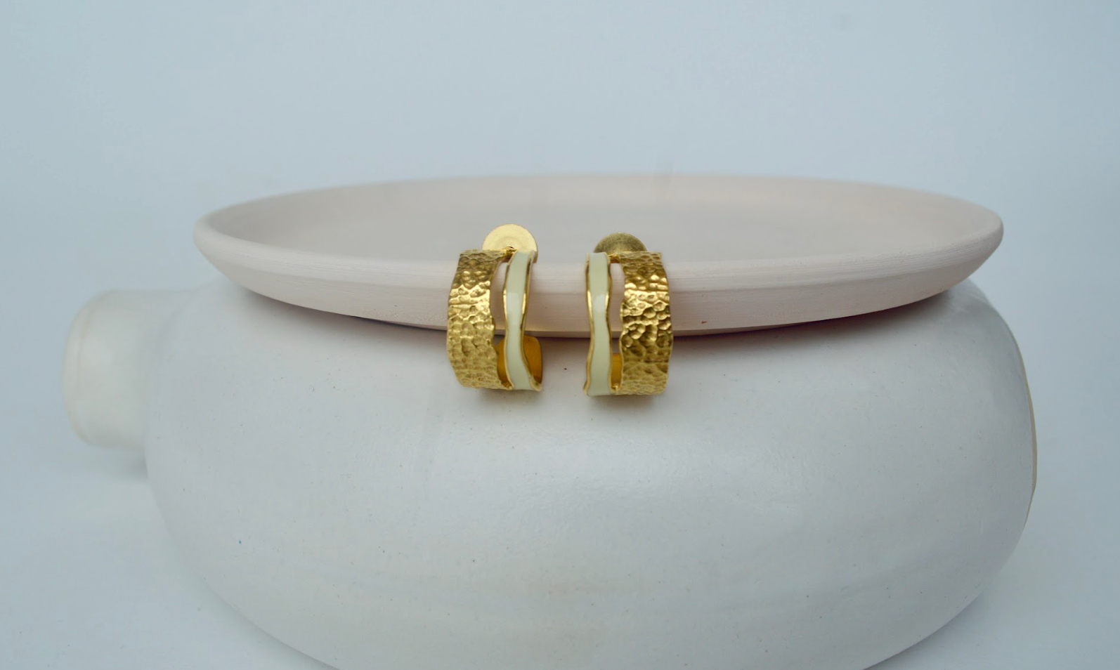 Pearl Enamel Huggie Hoop Earrings - Amrrutam