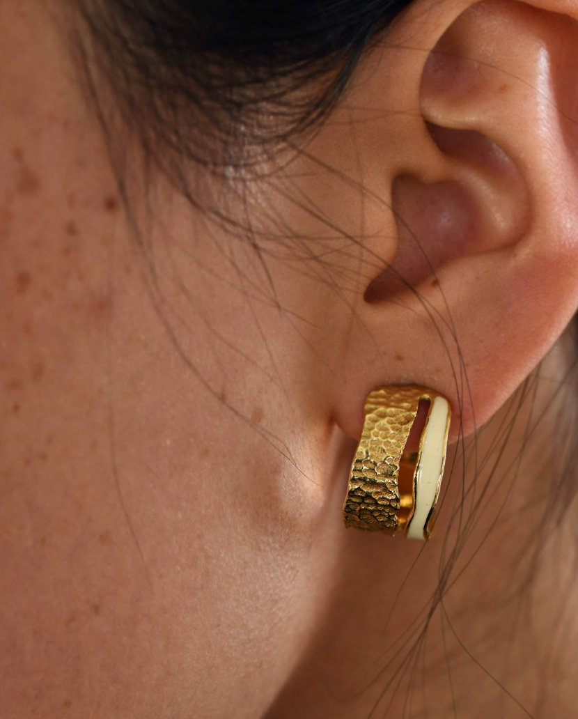 Pearl Enamel Huggie Hoop Earrings - Amrrutam