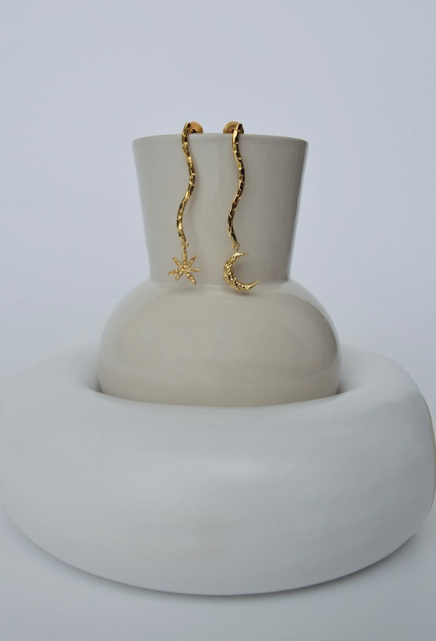 Moon & Star Dangle Earrings - Amrrutam