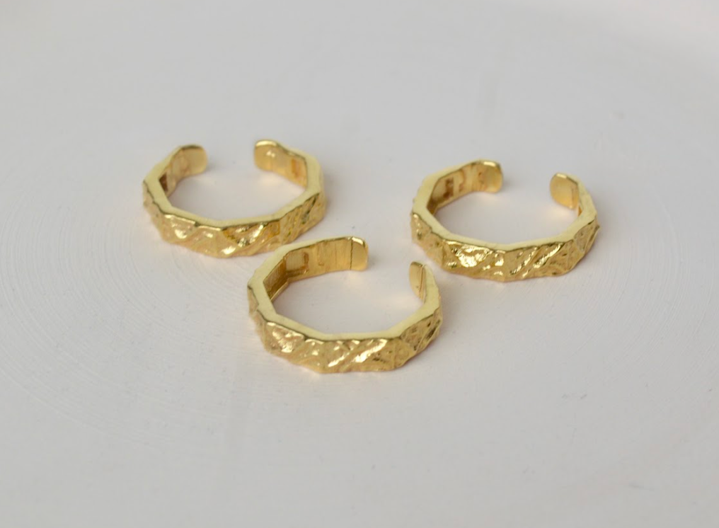 Textured Stackable Hexagonal Rings (Set Of -3) - Amrrutam