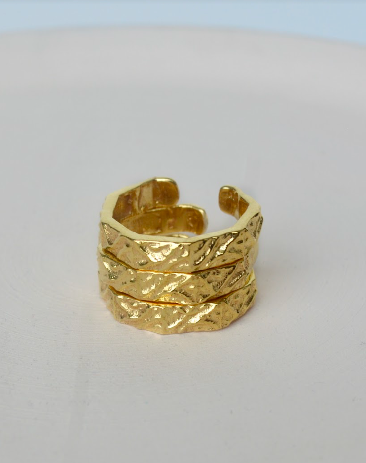 Textured Stackable Hexagonal Rings (Set Of -3) - Amrrutam