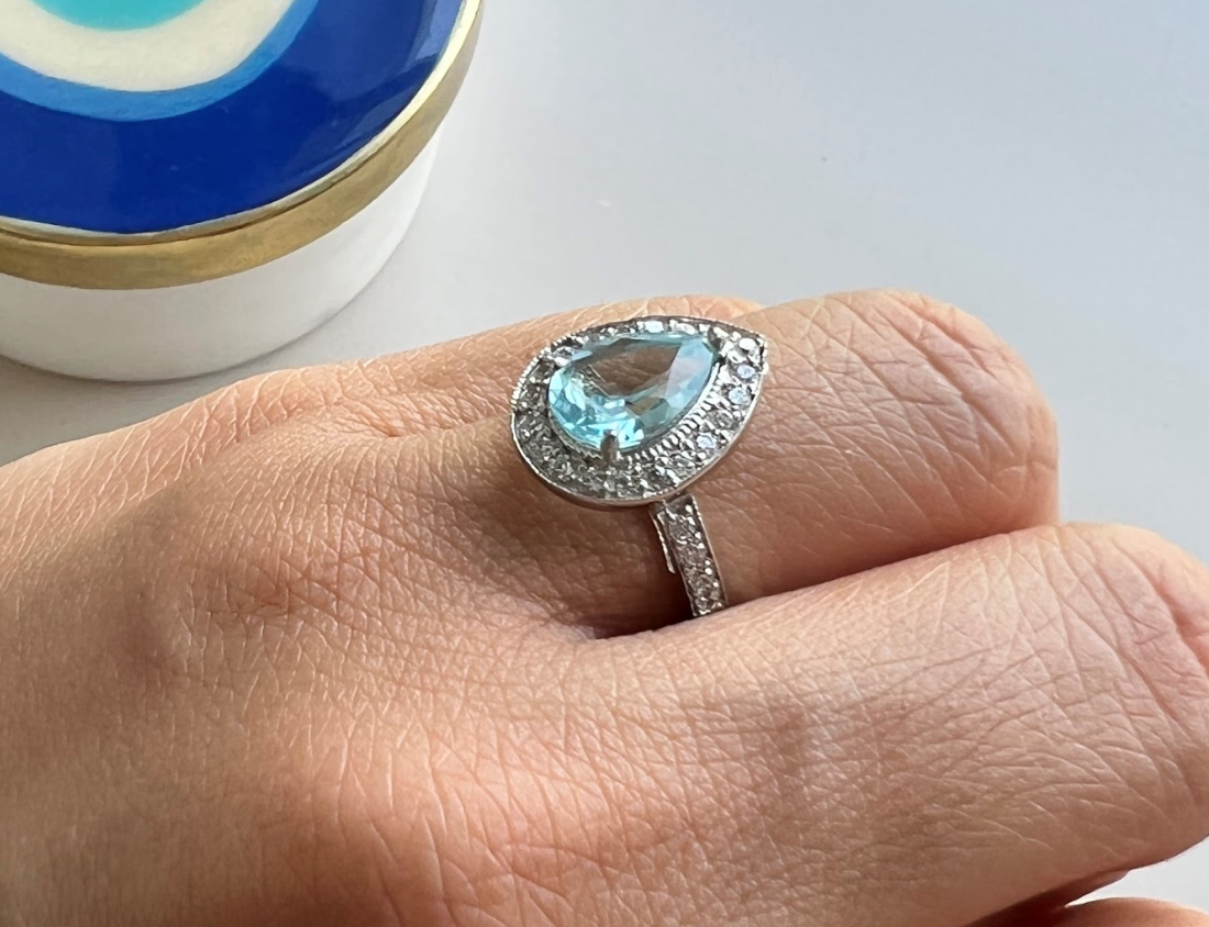 925 Silver Pear Blue Topaz Cocktail Ring - Amrrutam