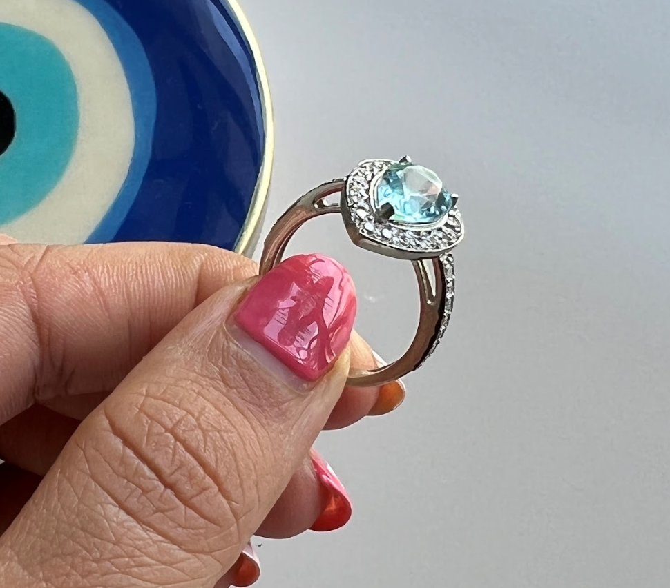 925 Silver Pear Blue Topaz Cocktail Ring - Amrrutam