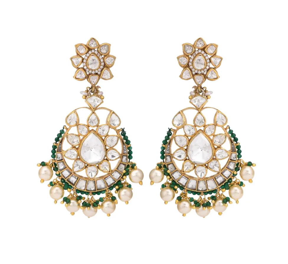 925 Silver Tisya Polki Chandbali Earrings - Amrrutam