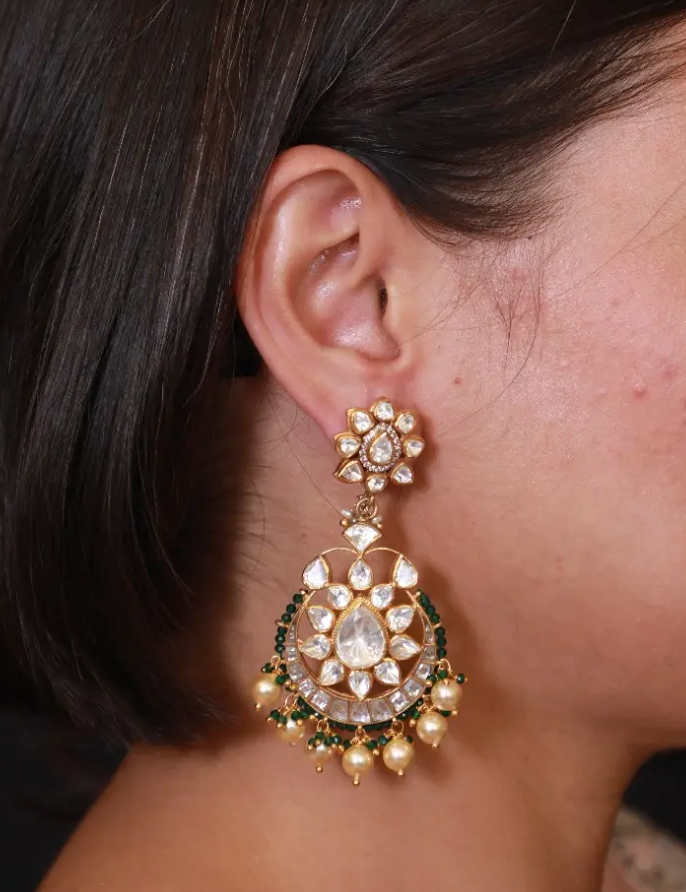 925 Silver Tisya Polki Chandbali Earrings - Amrrutam