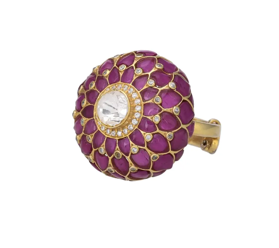 925 Silver Yukti Ruby Polki Ring - Amrrutam