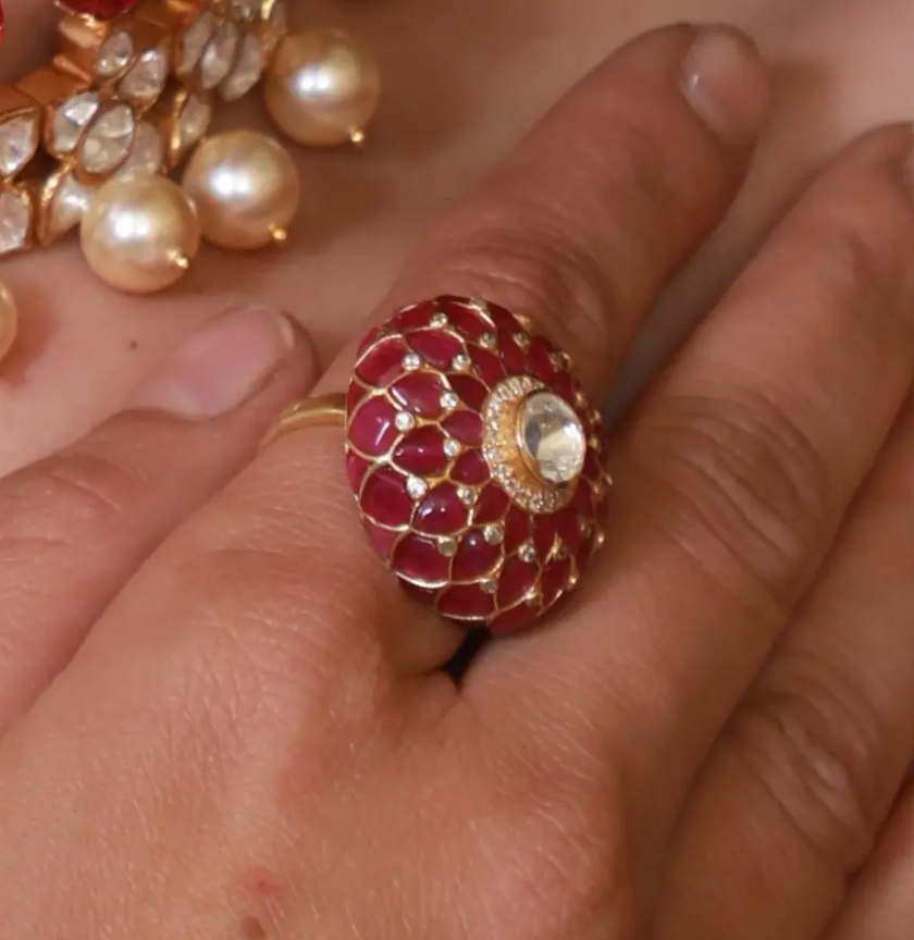 925 Silver Yukti Ruby Polki Ring - Amrrutam