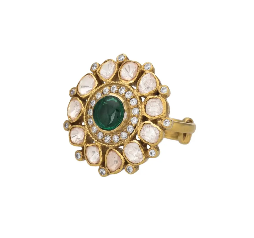 925 Silver Kalika Polki Ring - Amrrutam